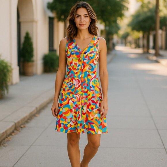 Philosophy Colorful Abstract Pattern Sleeveless Dress, Size Medium - Picture 1 of 11